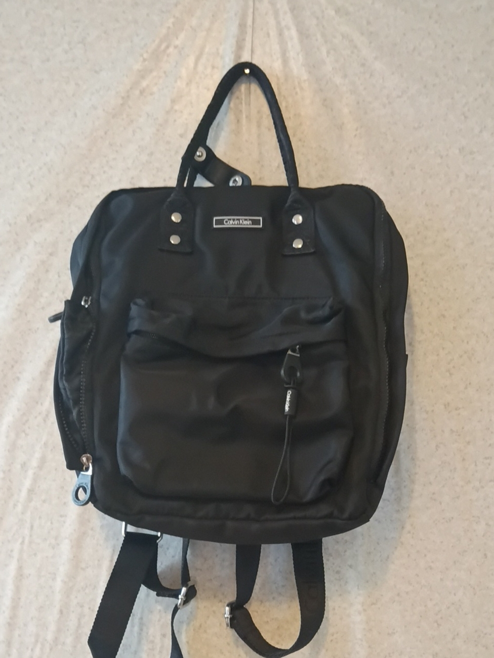 Calvin Klein Black Nylon Convertible Backpack Tote